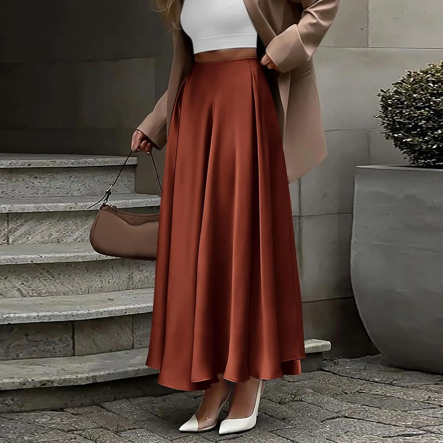 Satin Skirts for Women 2025 Summer Vacation Elastic High Waisted A Line Slip Skirt Elegant Work Office Flowy Long Maxi Skirt