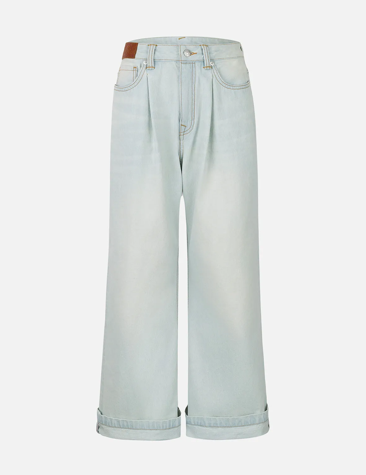 Seagull and Text Embroidery Baggy Jeans