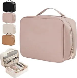 Set Patient Cosmetic Bag, Setpatient Multi-Compartment Toiletry Cosmetics Bag, Multi Compartment Toiletry Cosmetic Bag, Set Patient Travel Makeup Bag (Pink)