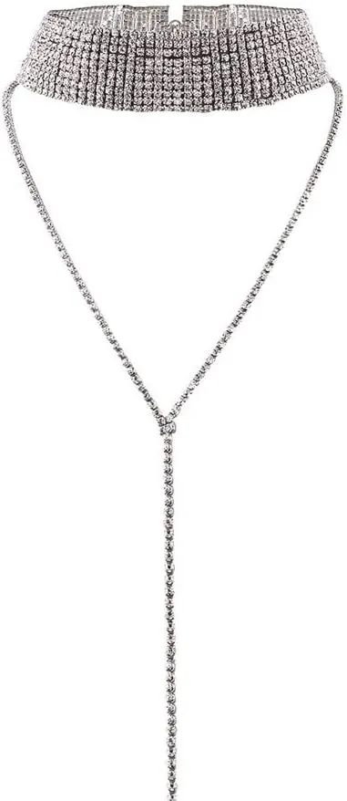 Sexy Design Double Layers Long Chain Rhine.stones Necklaces & Pendants Necklace For Women (Silver)
