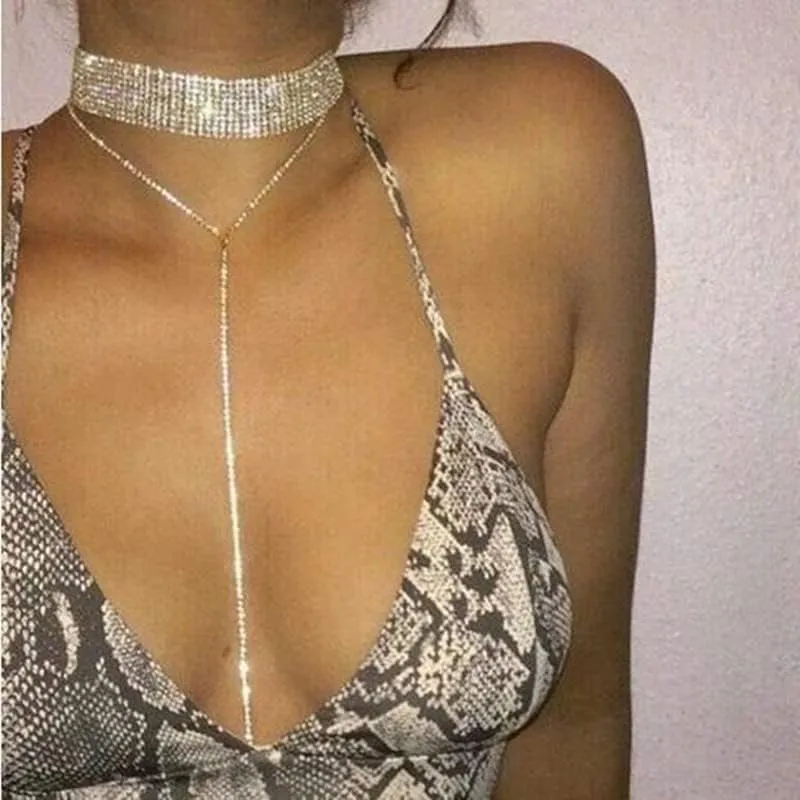 Sexy Design Double Layers Long Chain Rhine.stones Necklaces & Pendants Necklace For Women (Silver)