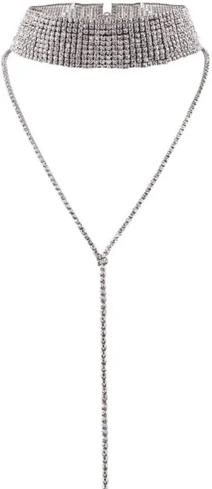 Sexy Design Double Layers Long Chain Rhine.stones Necklaces & Pendants Necklace For Women (Silver)