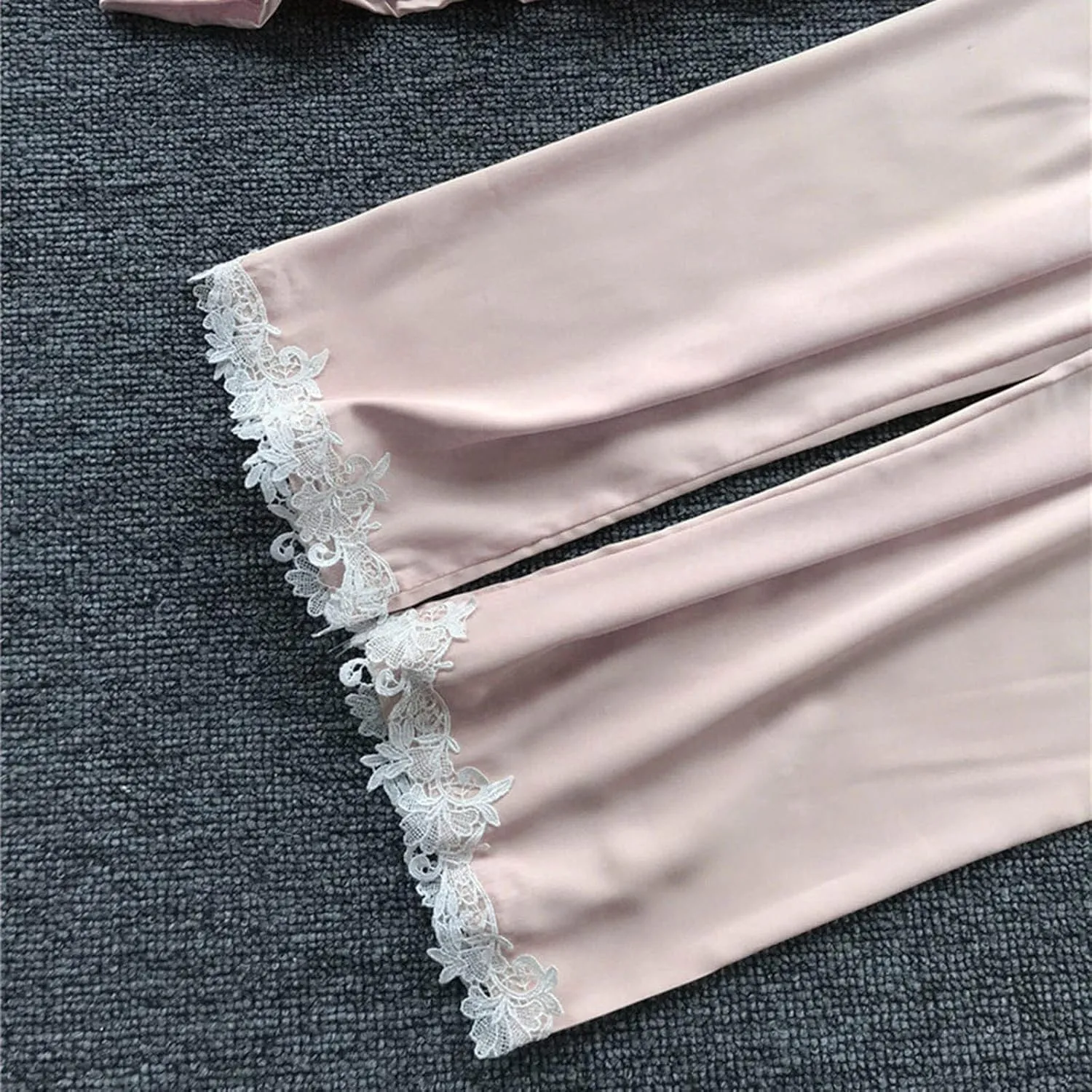 Silk Pajamas for Women 5PCS Sexy Lace Trim Camisole Top Shorts and Pants Pjs Set Nightgowns and Robes Satin Sleepwear