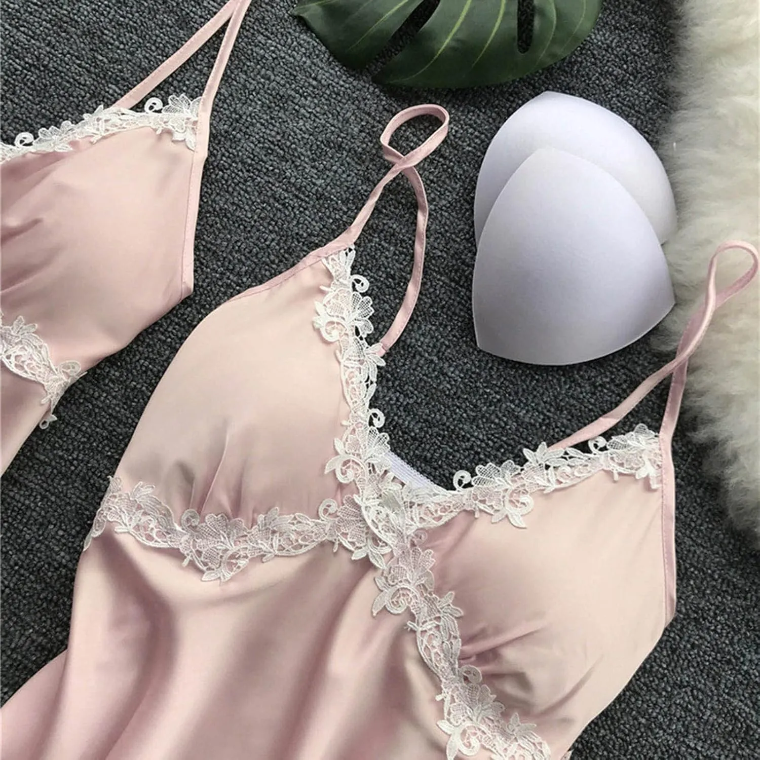 Silk Pajamas for Women 5PCS Sexy Lace Trim Camisole Top Shorts and Pants Pjs Set Nightgowns and Robes Satin Sleepwear
