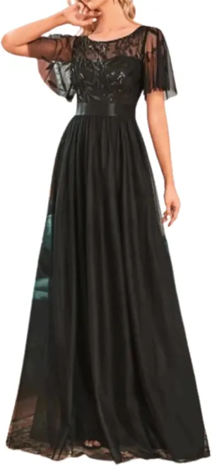 Simple Evening Dress Short Sleeves Women's Dresses Waist-Length Evening Dresses for Women Elegant Dresses A-line Long Skirt