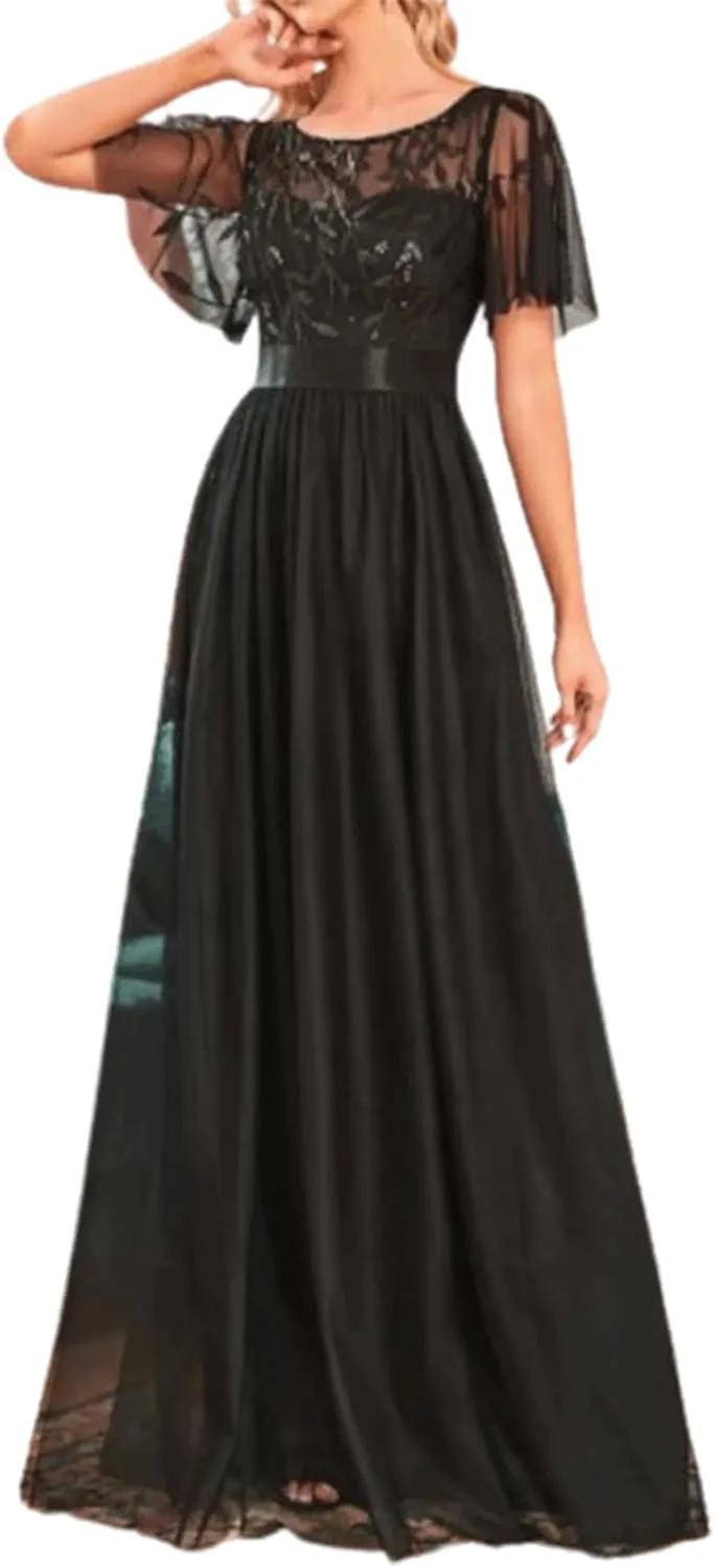 Simple Evening Dress Short Sleeves Women's Dresses Waist-Length Evening Dresses for Women Elegant Dresses A-line Long Skirt