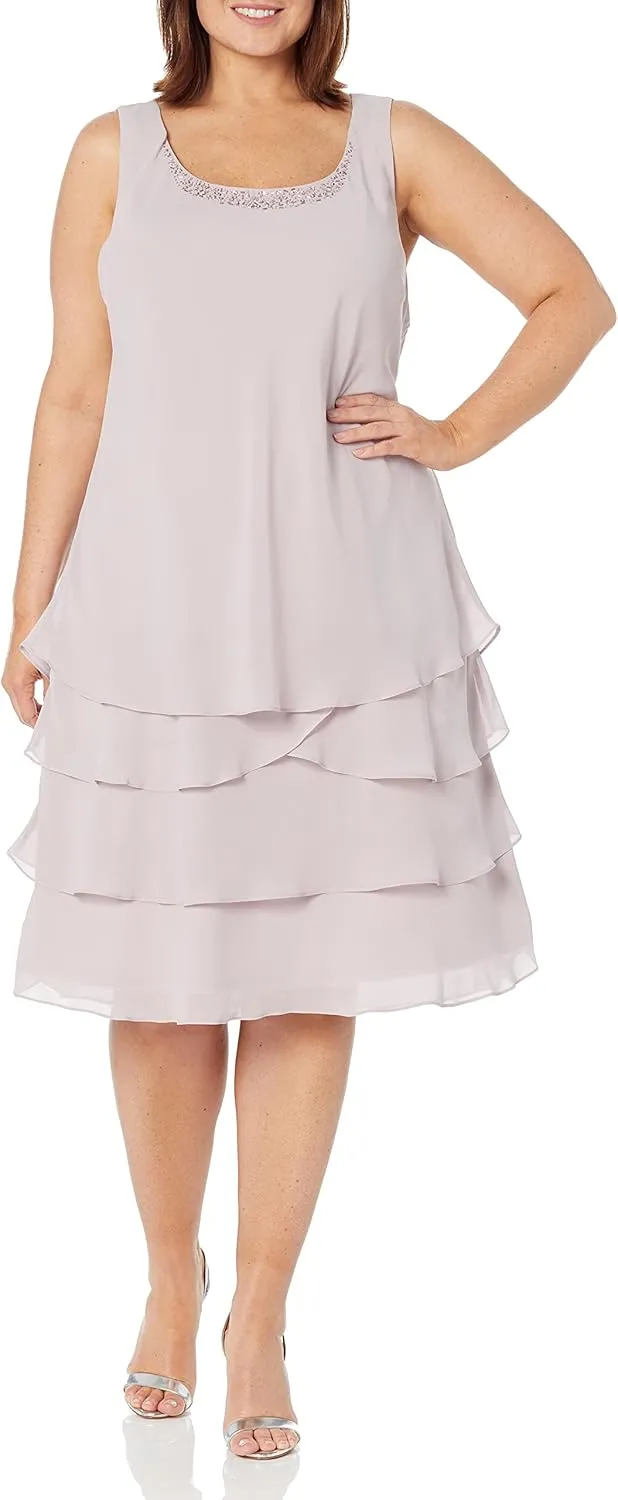 S.L. Fashions Women's Plus Size Two Piece Embellished Jacket Dress