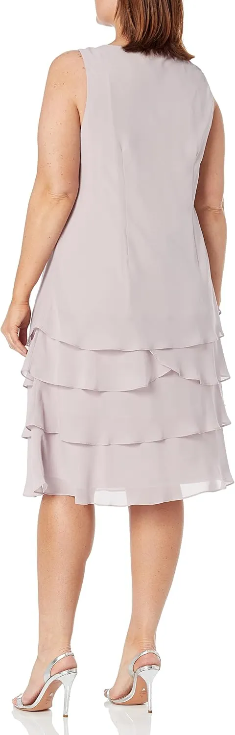 S.L. Fashions Women's Plus Size Two Piece Embellished Jacket Dress