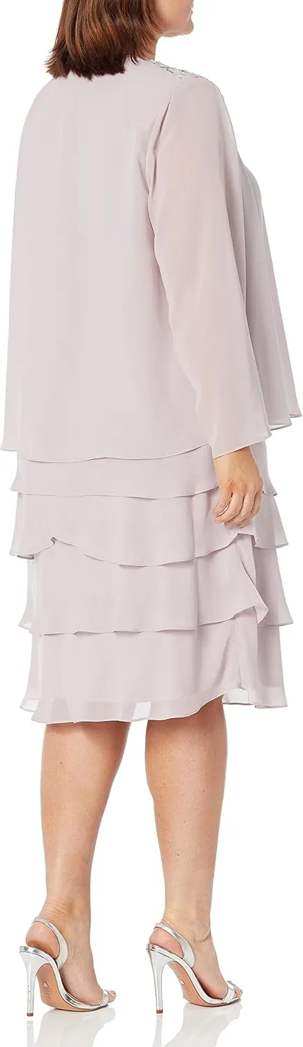 S.L. Fashions Women's Plus Size Two Piece Embellished Jacket Dress