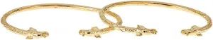 Solid .925 Sterling Silver Elephant Ends West Indian Bangles Plated with 14K Gold (Pair)