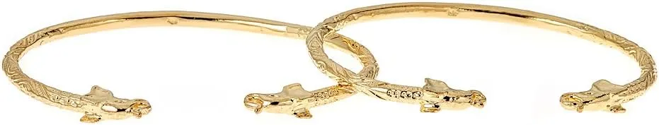 Solid .925 Sterling Silver Elephant Ends West Indian Bangles Plated with 14K Gold (Pair)