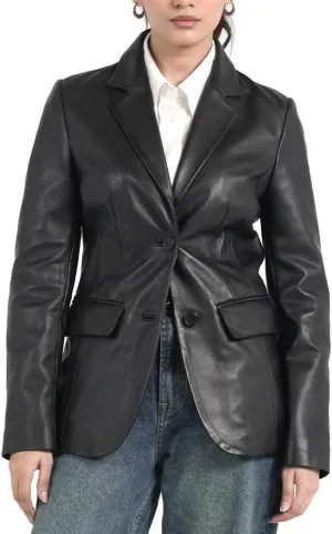 STREGA Women's Leather Blazer Jackets, Lambskin Leather Blazer Women-Casual Coat Suit Style Leather Jacket Women.