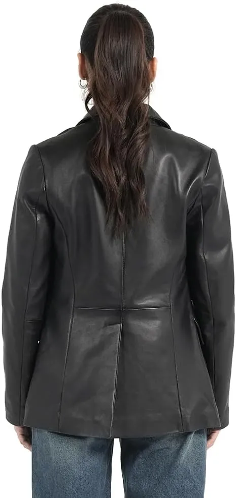 STREGA Women's Leather Blazer Jackets, Lambskin Leather Blazer Women-Casual Coat Suit Style Leather Jacket Women.