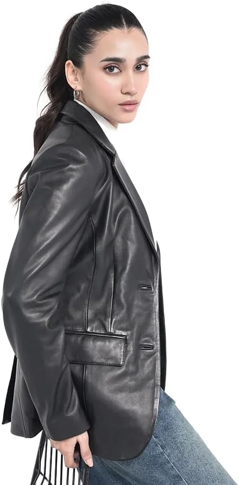 STREGA Women's Leather Blazer Jackets, Lambskin Leather Blazer Women-Casual Coat Suit Style Leather Jacket Women.
