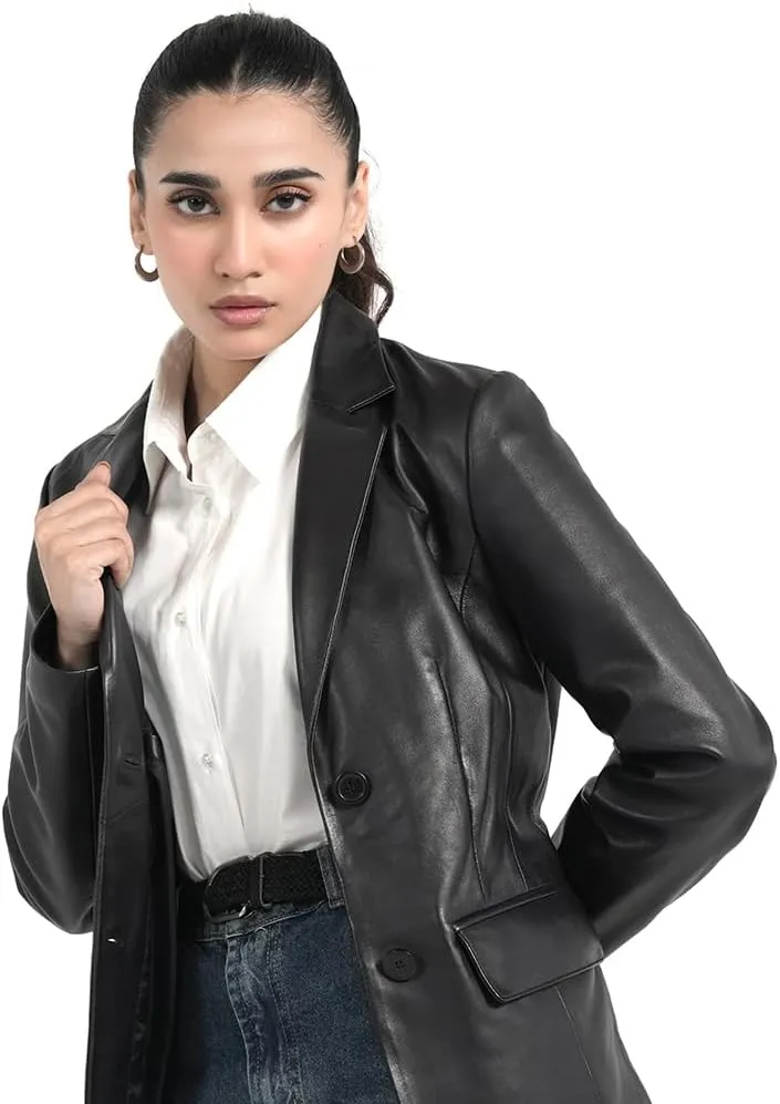 STREGA Women's Leather Blazer Jackets, Lambskin Leather Blazer Women-Casual Coat Suit Style Leather Jacket Women.