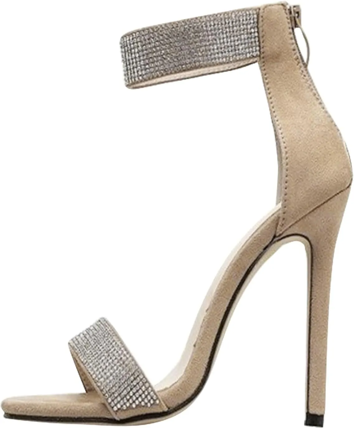 SuanlaTDS Womens High Heels Sandals Rhinestones Open Toe Ankle Strap Stiletto Heel Bride Wedding Party Dress Shoes Back Zipper 2025 Sexy Summer Outdoor Dressy Heeled Sandal Stilettos Pumps