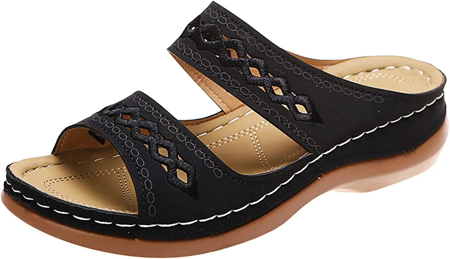 Summer Sandals for Women 2025 Boho Open Toe Slip On Slides Summer Casual Comfortable Beach Orthopedic Sandals