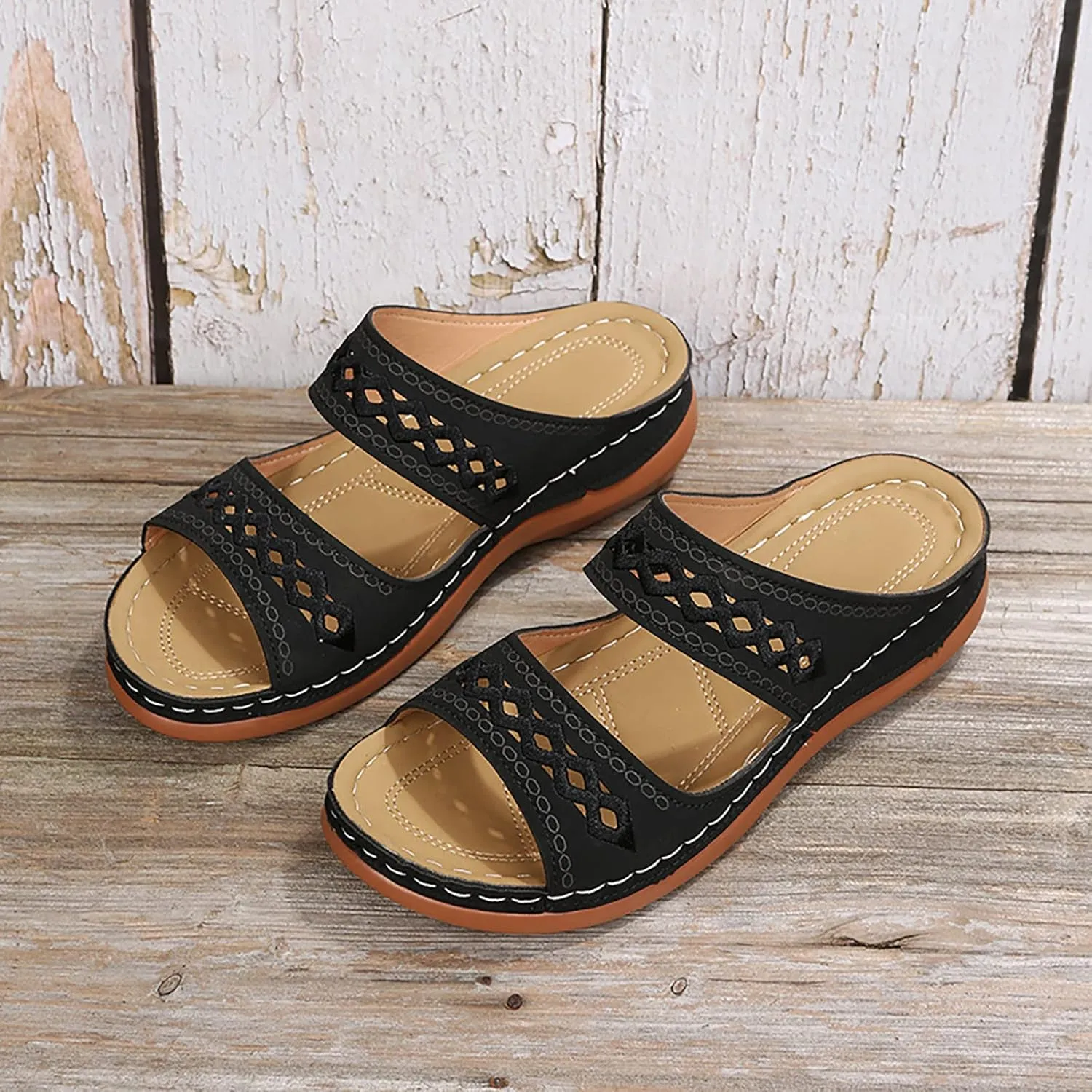 Summer Sandals for Women 2025 Boho Open Toe Slip On Slides Summer Casual Comfortable Beach Orthopedic Sandals