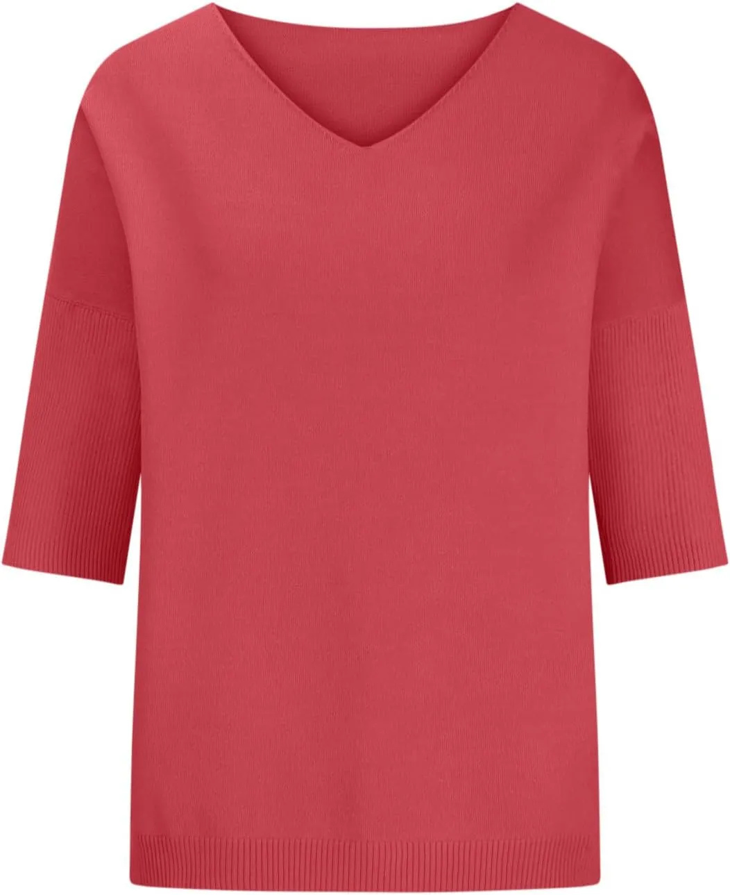 Summer Sweaters for Women 3/4 Sleeve Oversized Top V Neck Loose Fit Ribbed T Shirt Solid Color Casual Blouse