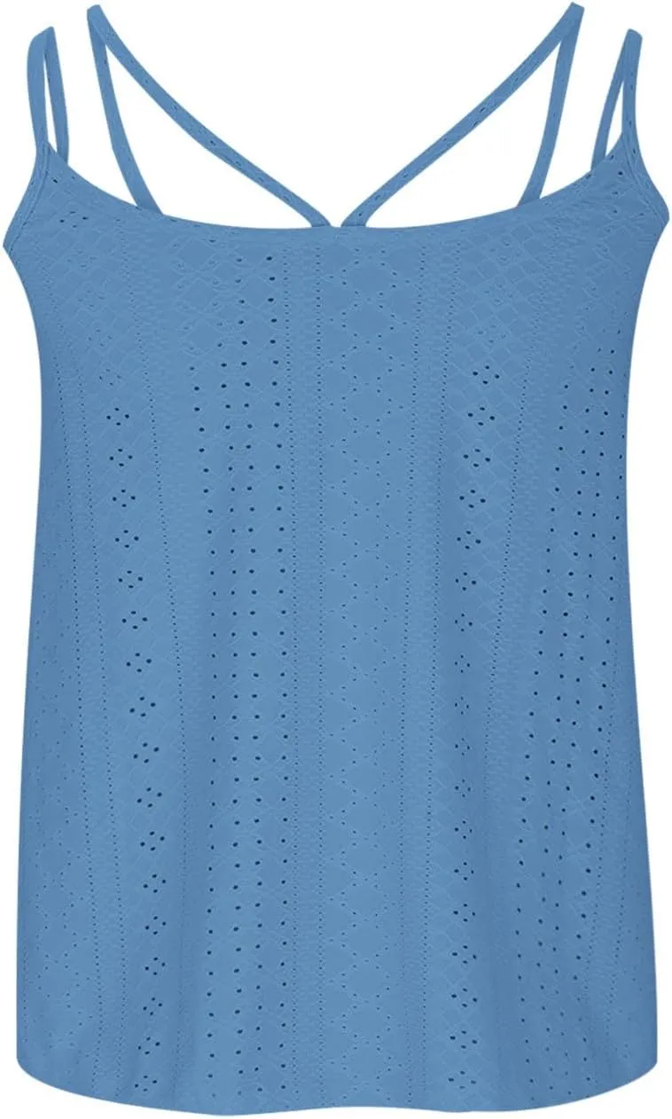 TANGNADE Summer Tank Tops for Women Pleated Spaghetti Strap Camisole Loose Fit Casual Sleeveless Pleated Flowy Tunic