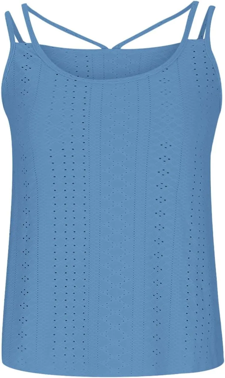 TANGNADE Summer Tank Tops for Women Pleated Spaghetti Strap Camisole Loose Fit Casual Sleeveless Pleated Flowy Tunic
