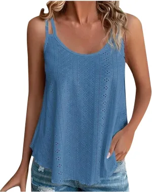 TANGNADE Summer Tank Tops for Women Pleated Spaghetti Strap Camisole Loose Fit Casual Sleeveless Pleated Flowy Tunic
