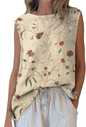 Tank Top for Women Loose Fit Sleeveless Boat Neck Tank Floral Graphic Camisole Tops Trendy Spring Summer Clothes