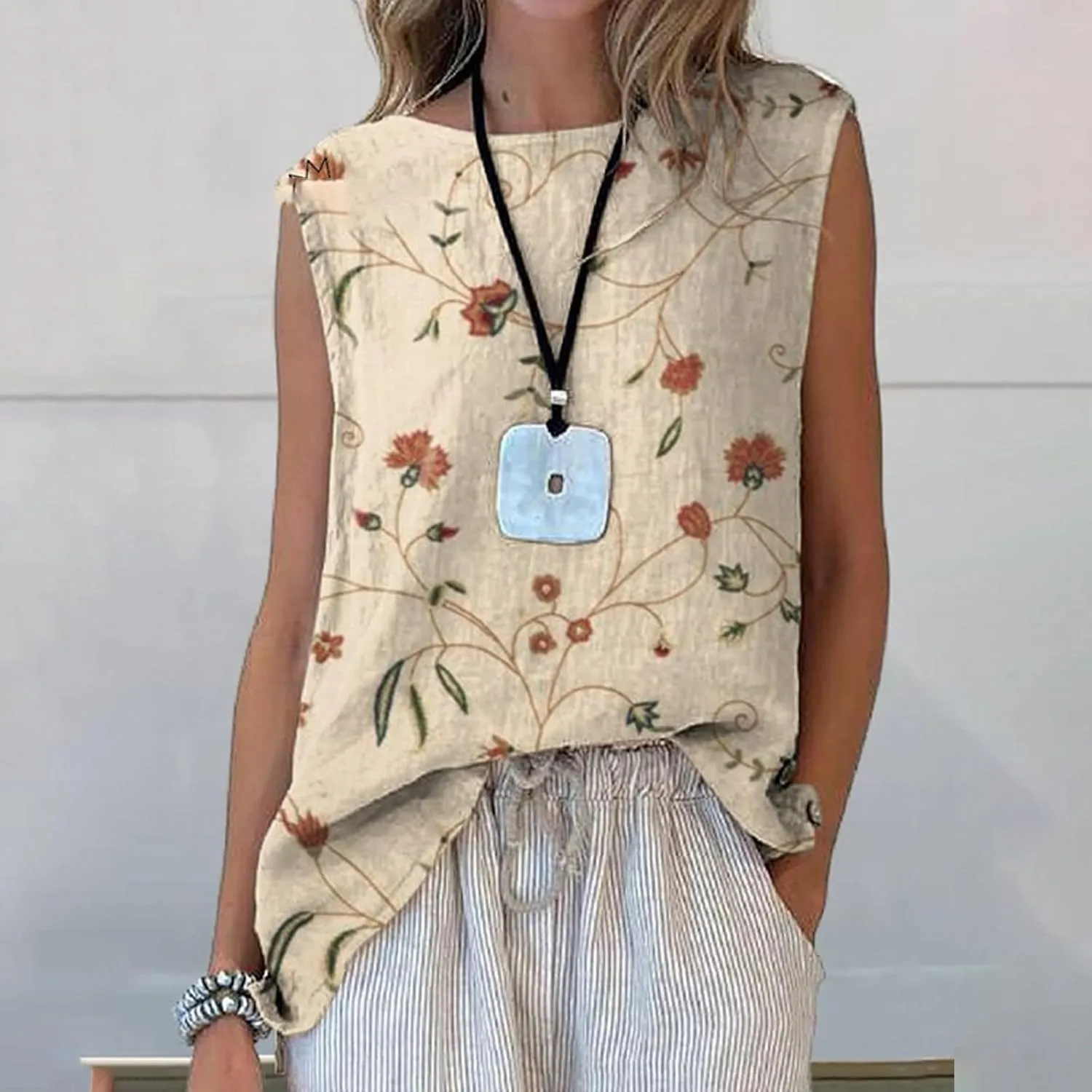 Tank Top for Women Loose Fit Sleeveless Boat Neck Tank Floral Graphic Camisole Tops Trendy Spring Summer Clothes