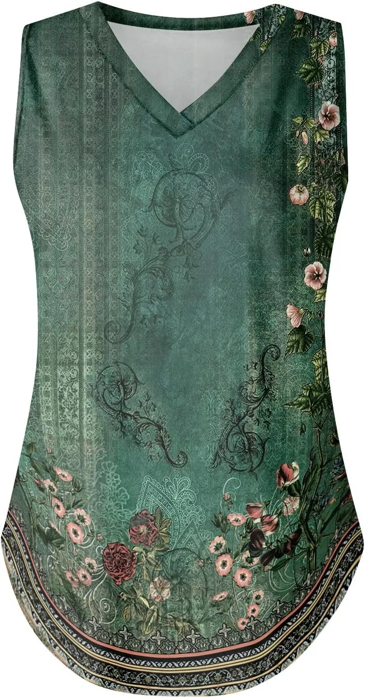 Tank Tops for Women 2025 Loose Fit V Neck Dressy Casual Tops Sleeveless Floral Print Shirts Summer Trendy Tank Tops