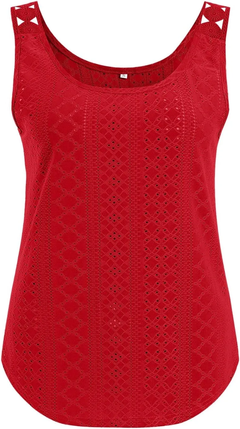Tank Tops for Women 2025 Summer Eyelet Tank Tops Loose Trendy Scoop Neck Sleeveless Flowy Beach Vacation Shirts for Women