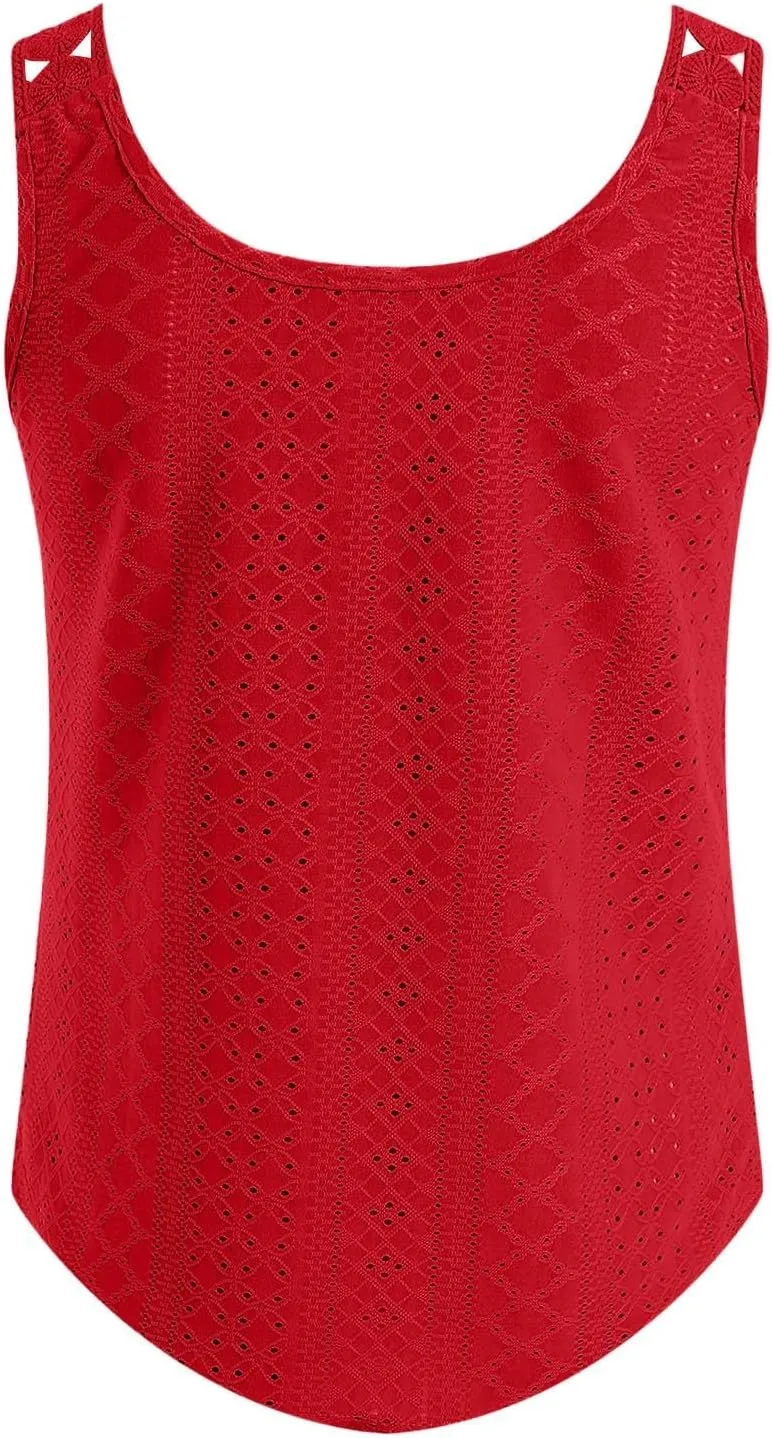 Tank Tops for Women 2025 Summer Eyelet Tank Tops Loose Trendy Scoop Neck Sleeveless Flowy Beach Vacation Shirts for Women