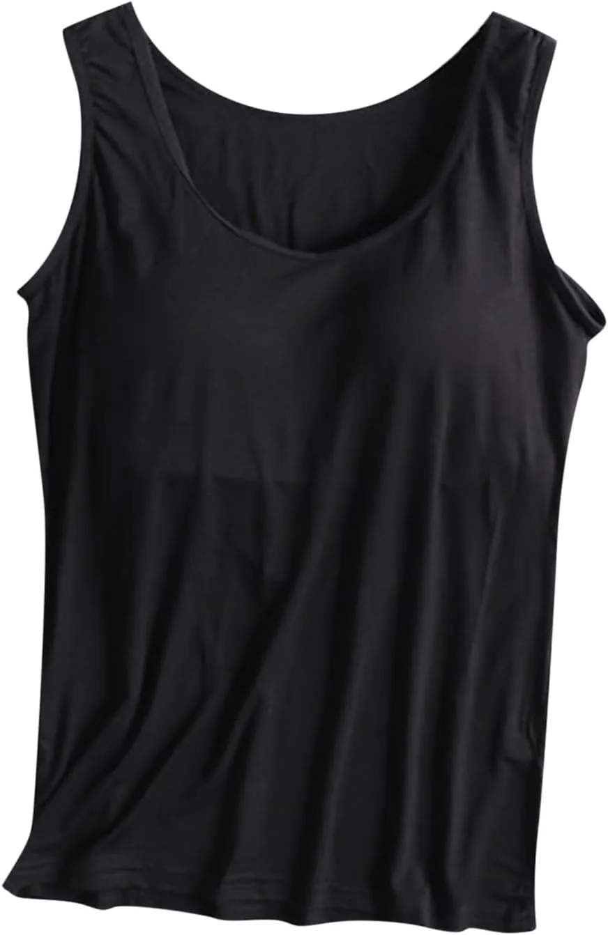 Tank Tops with Built in Bra Women Modal Padded Yoga Camisole Shelf Bras Plus Size Basic Racerback Workout Undershirt