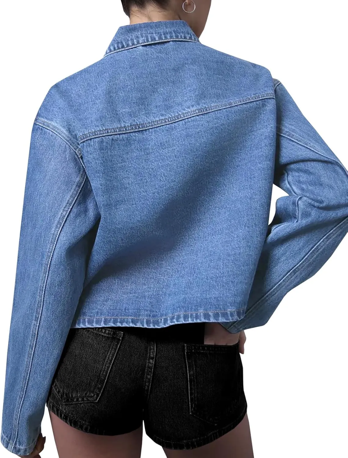 Tankaneo Womens Bow Tie Front Denim Jackets Cropped Oversized Casual Jean Shackets Y2k Lightweight Cute Coats