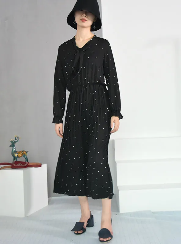 TastyHottie - Long Sleeve Solid Black Chiffon Dot Loose Big Size Dress