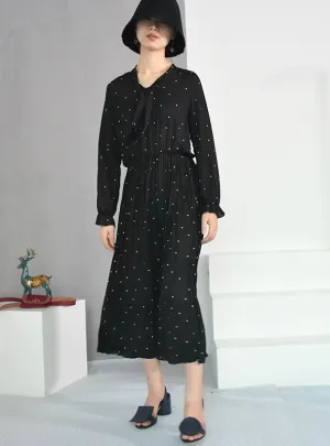 TastyHottie - Long Sleeve Solid Black Chiffon Dot Loose Big Size Dress