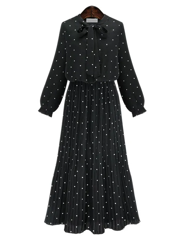 TastyHottie - Long Sleeve Solid Black Chiffon Dot Loose Big Size Dress