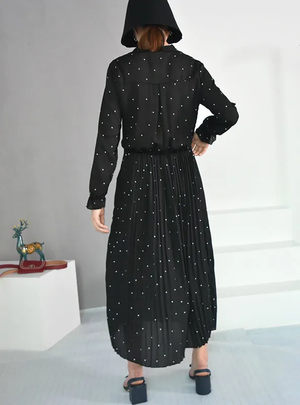 TastyHottie - Long Sleeve Solid Black Chiffon Dot Loose Big Size Dress
