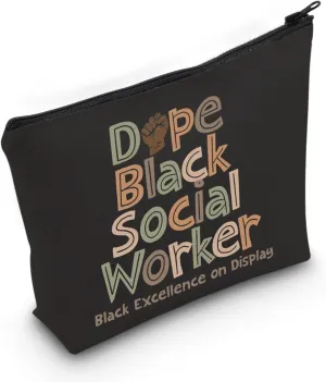 TGBJE Dope Black Social Worker Makeup Bag Social Worker Gift Black History Month Zipper Pouch Black Pride Gift LCSW MSW Gift (Dope Black bag)