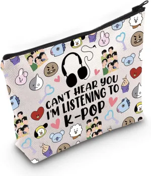 TGBJE Music Lover Gift Can't Hear You I'm Listening K-pop Cosmetic Makeup Bag K-pop Characters Gift (Can't Hear Kpop bag)