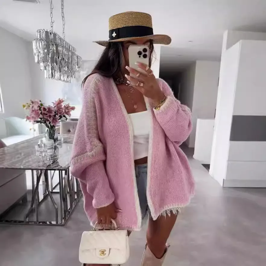 Thick Needle Knitted Sweater Coat Solid Color Loose Cardigan