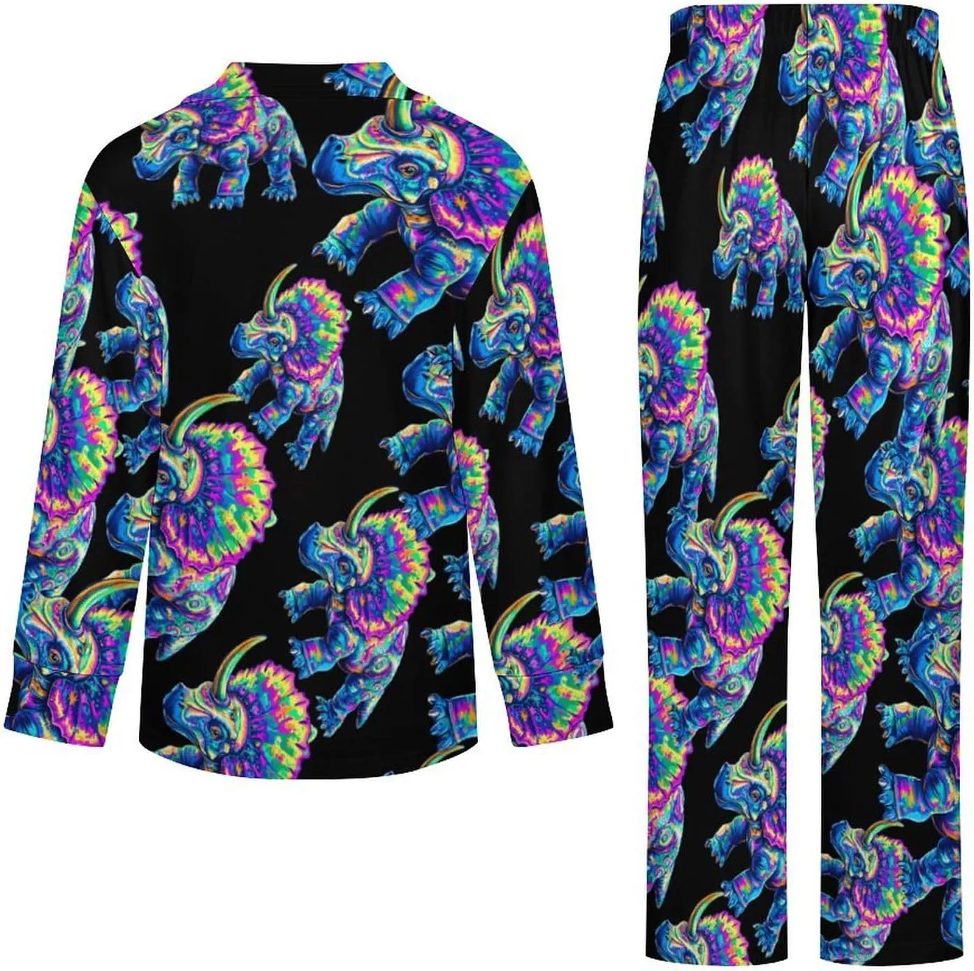 Tie Dye Triceratops Womens Pajama Sets Button Down Sleepwear 2 Piece PJ Sets Loungewear Sets Night Suit with Pocket