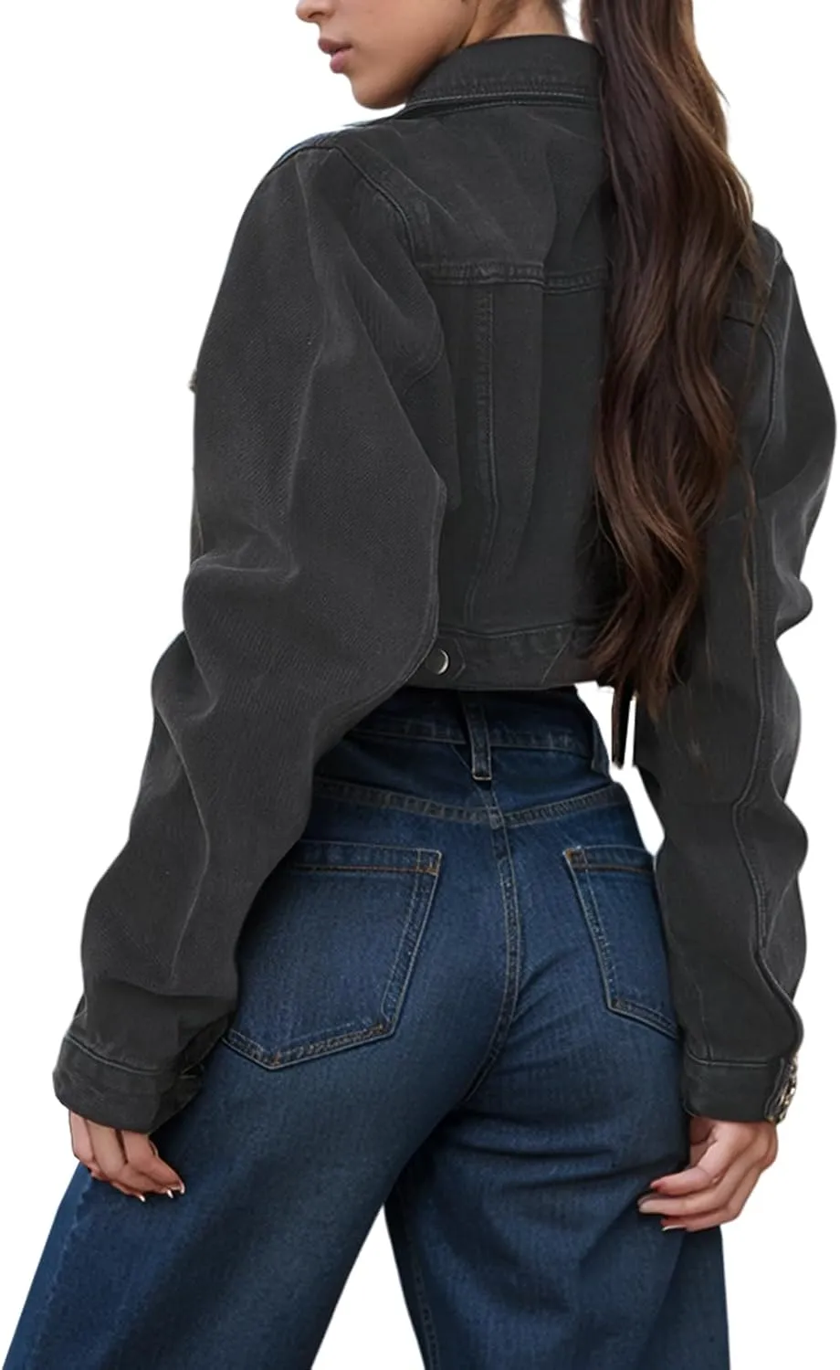 TodTan Women's Cropped Jean Denim Jackets - Distressed Frayed Hem Button Down Long Sleeve Casual Jacket Coat