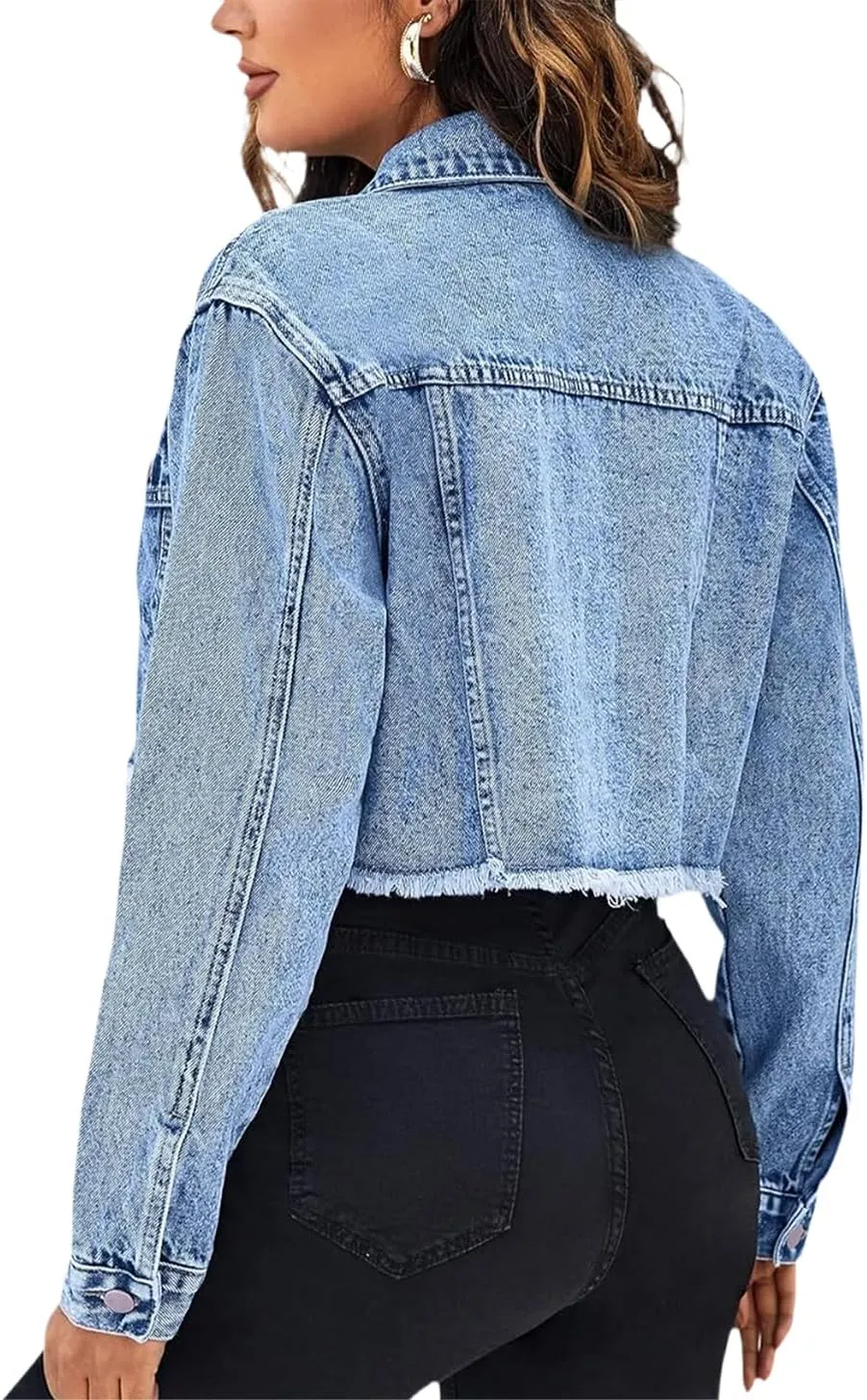 TodTan Women's Cropped Jean Denim Jackets - Distressed Frayed Hem Button Down Long Sleeve Casual Jacket Coat