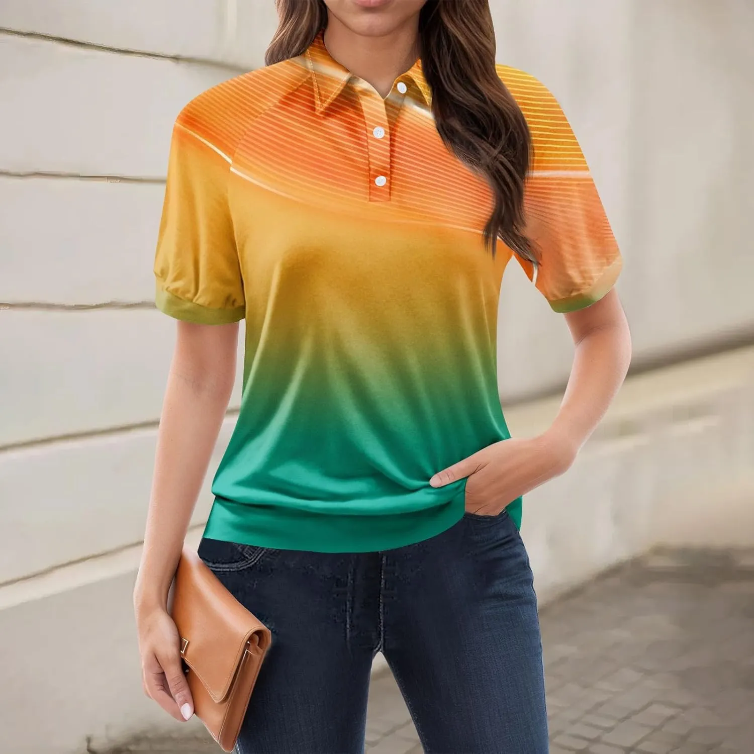 Tops for Women Trendy Short Sleeve Summer Collared Shirts Polo Blouses Casual Vacation Outfits Banded Hem