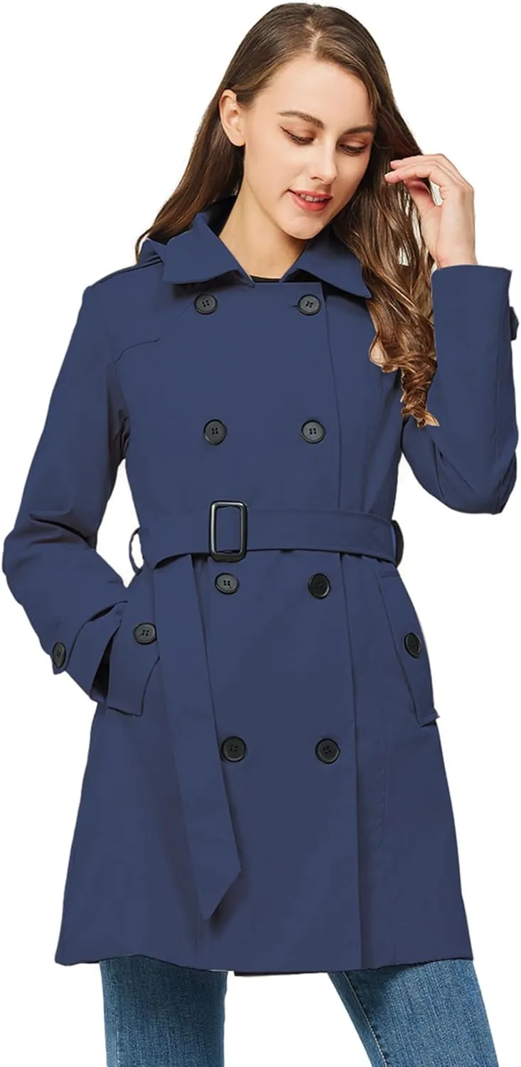 TRATENBY Women's Trench Coat Long Double Breasted Peacoat for Outerwear Trench Knee Length