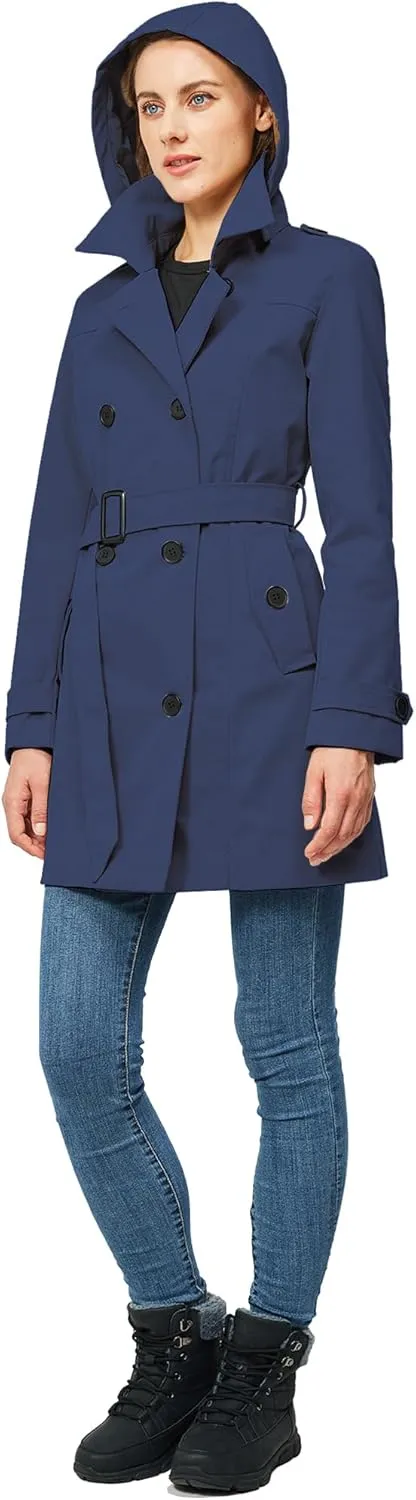TRATENBY Women's Trench Coat Long Double Breasted Peacoat for Outerwear Trench Knee Length