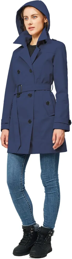 TRATENBY Women's Trench Coat Long Double Breasted Peacoat for Outerwear Trench Knee Length