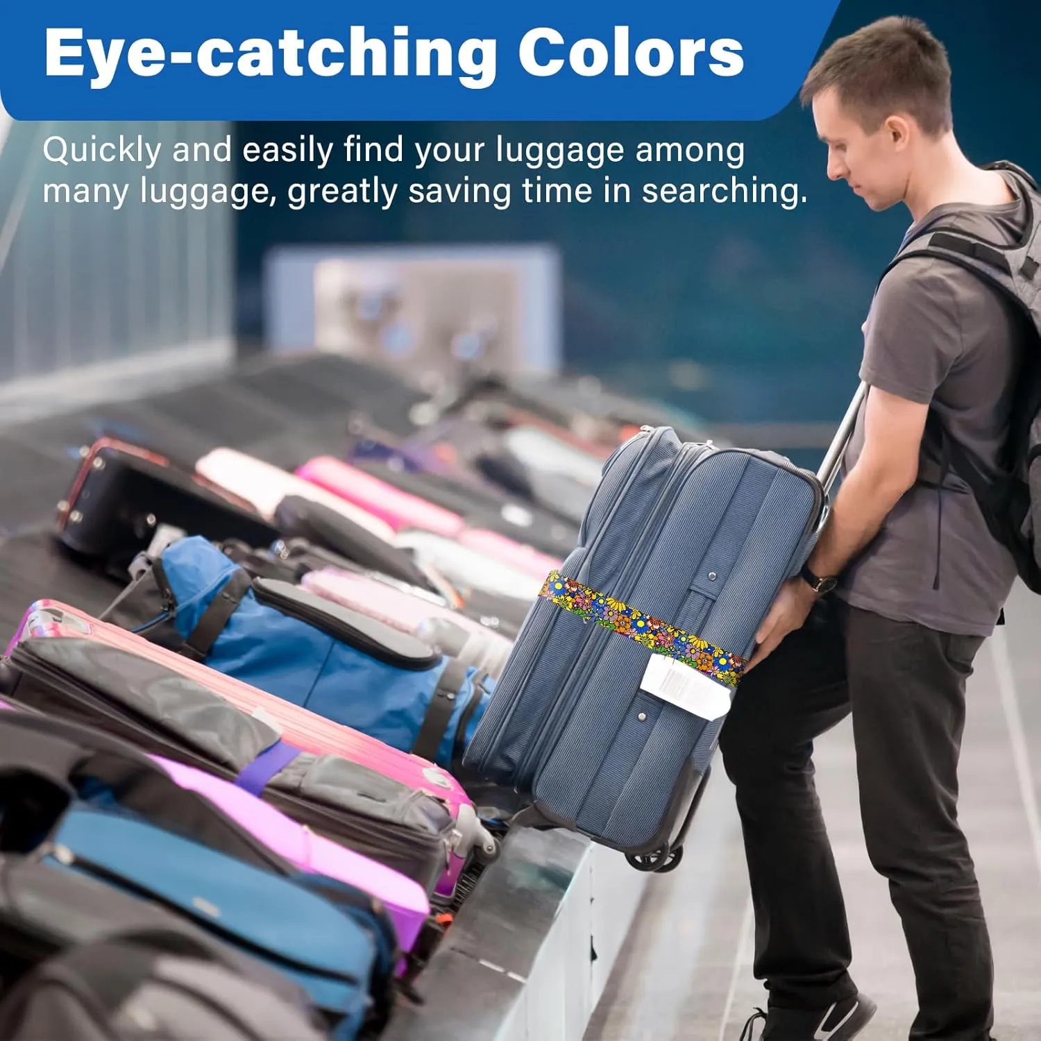 Travel Belt for Luggage Straps, Personality Pattern Luggage Straps for Suitcases with Quick Release Buckle, Adjustable Nylon Strap Cross Suitcase Belt, 1.96 in W x 6.5 ft L, 2 Pack - Cartoon Flower