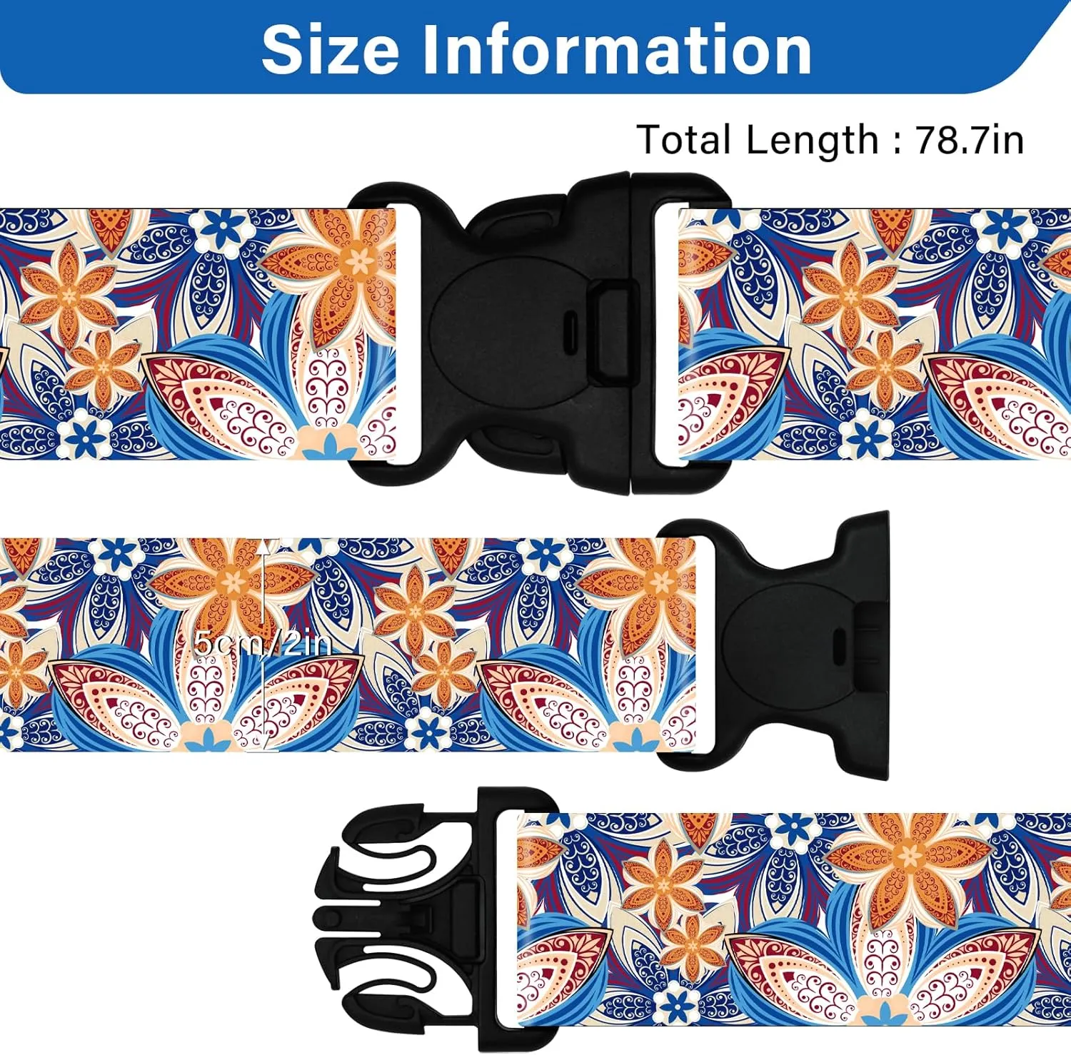 Travel Belt for Luggage Straps, Personality Pattern Luggage Straps for Suitcases with Quick Release Buckle, Adjustable Nylon Strap Cross Suitcase Belt, 1.96 in W x 6.5 ft L, 2 Pack - Orange Blossom