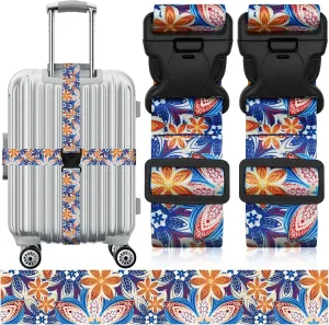 Travel Belt for Luggage Straps, Personality Pattern Luggage Straps for Suitcases with Quick Release Buckle, Adjustable Nylon Strap Cross Suitcase Belt, 1.96 in W x 6.5 ft L, 2 Pack - Orange Blossom